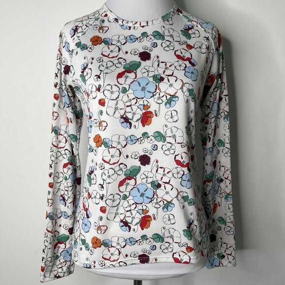 Patagonia Women's White Floral Long Sleeve Crew Neck Performance Baselayer XS - Picture 1 of 12